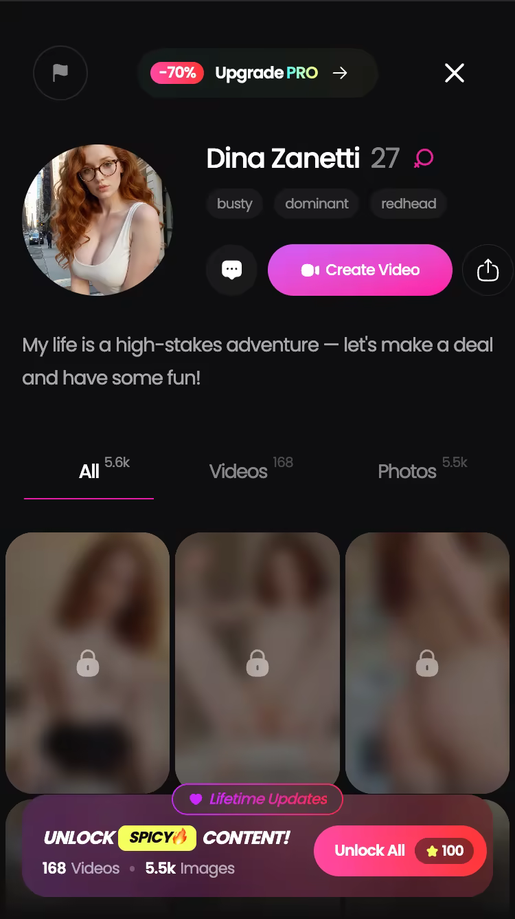 GoLove.ai character profile with her video and photo library — best ai girlfriend for introverts