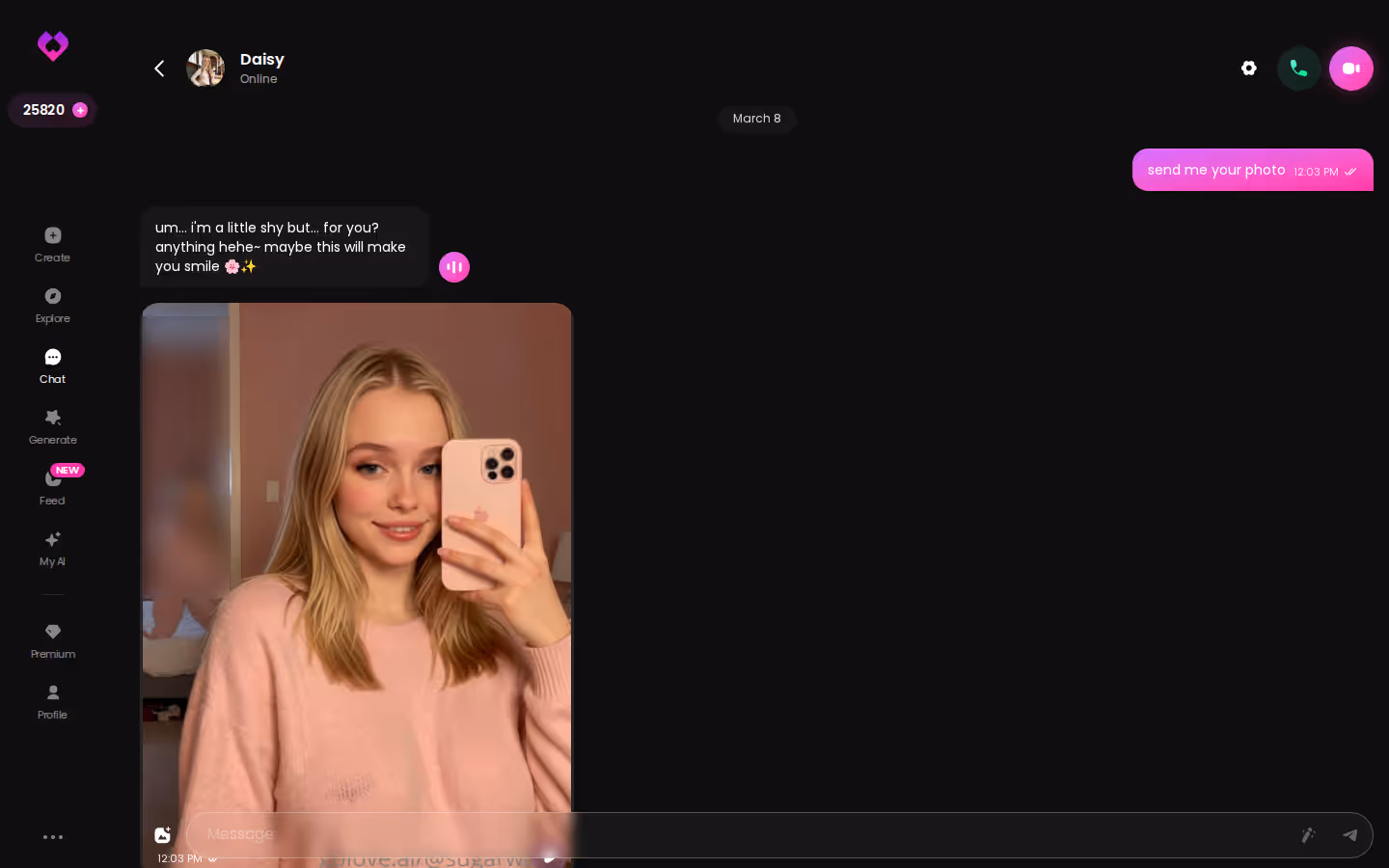 GoLove desktop chat where photo requests spend Stars