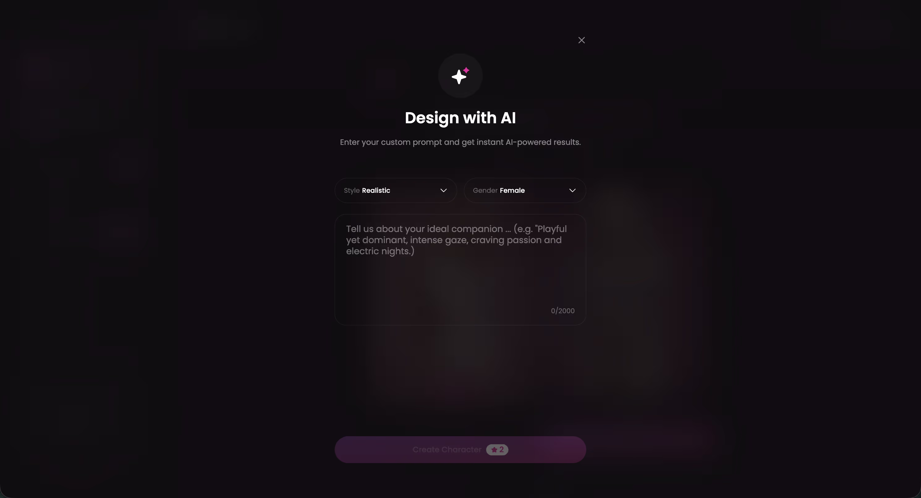 Design with AI — describe a custom AI character in text — open source ai companion apps